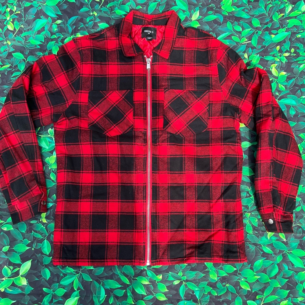 Medium Plaid Red & Black Forever 21 zip-up jacket